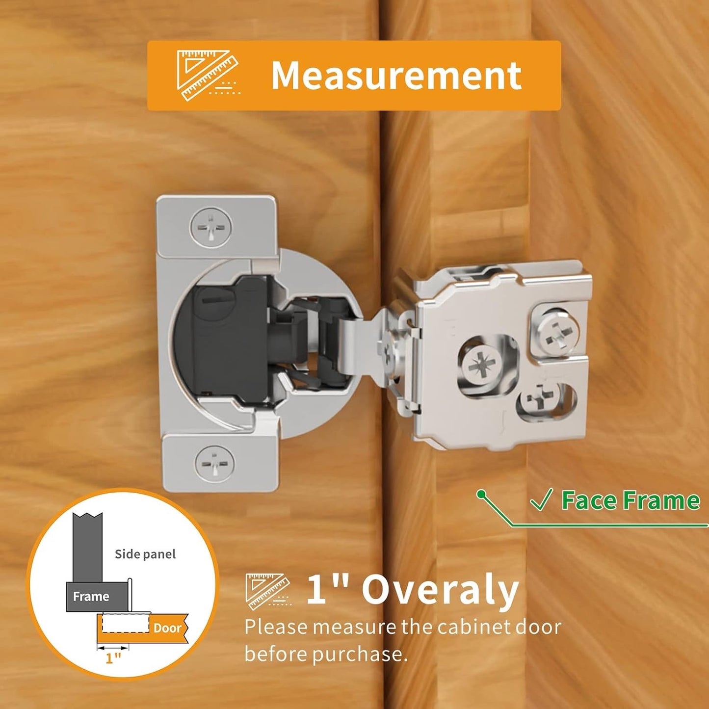 48 Pack 1" Overlay 4D Soft Close Hinges For Face Frame Kitchen Cabinet, Adjustable Closing Speed, Quiet Self-Shut Door.