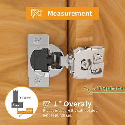 48 Pack 1" Overlay 4D Soft Close Hinges For Face Frame Kitchen Cabinet, Adjustable Closing Speed, Quiet Self-Shut Door.