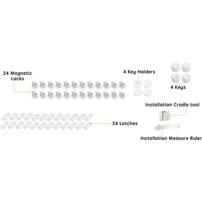 Vmaisi Adhesive Magnetic Locks For Cabinets & Drawers(24 Pack And 4 Keys+Cradle)
