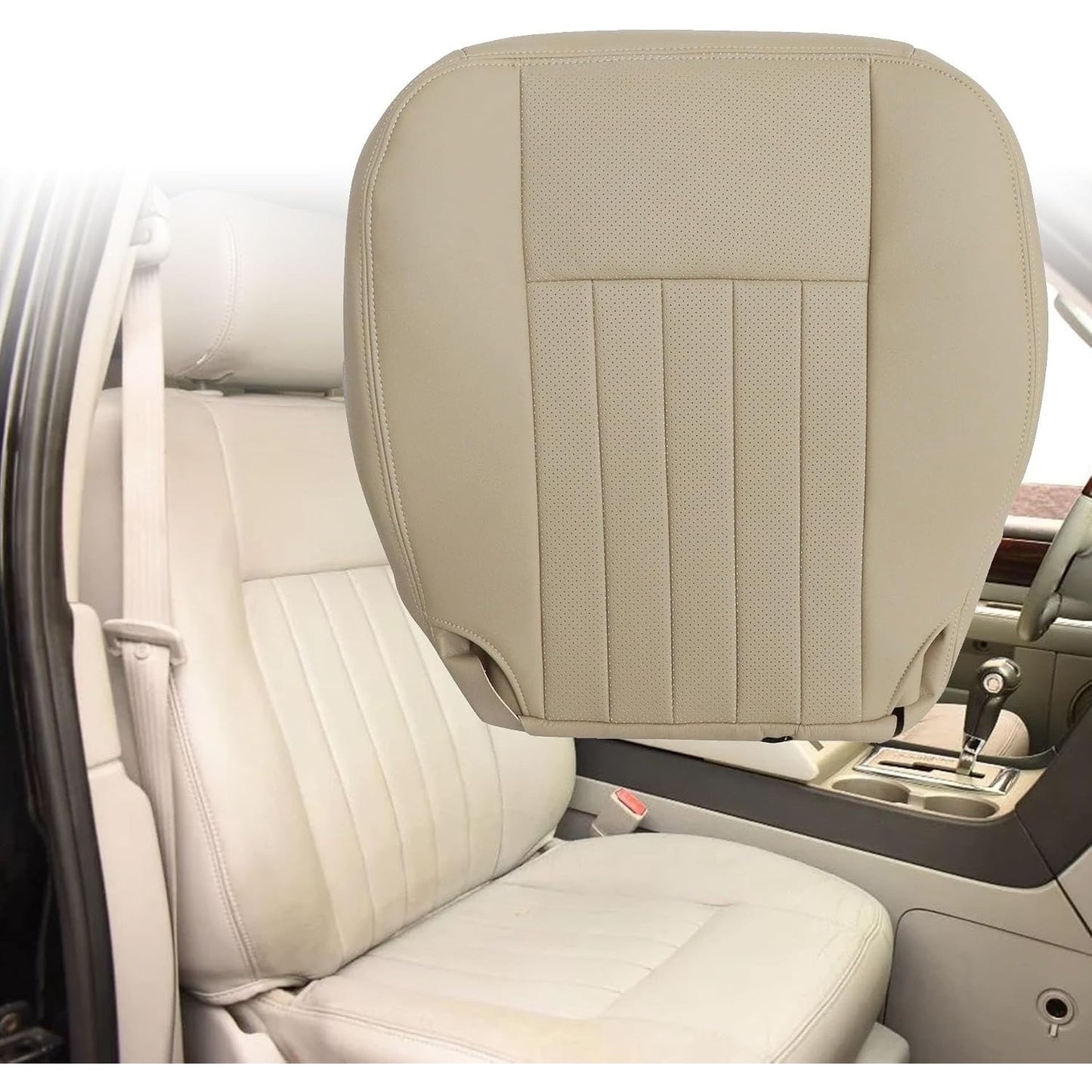 GXARTS Tan#KC Leather Driver Side Bottom Seat Cover Perforated Replacement(1pcs)