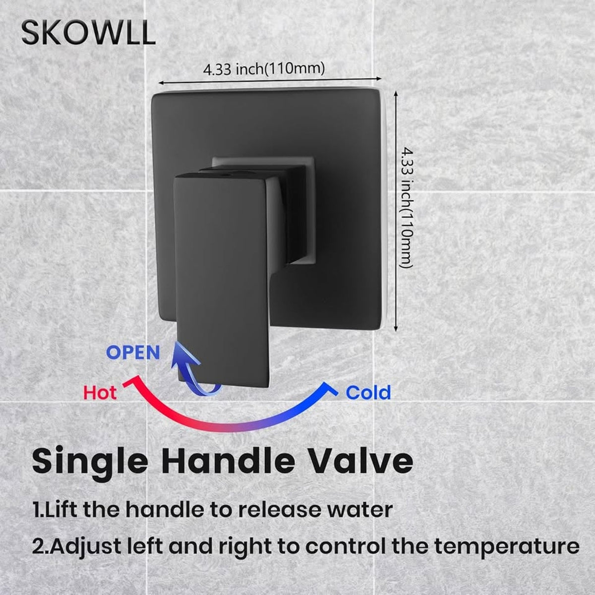 SKOWLL Bathroom Shower Valve Single Function Shower Mixer Valve, Wall-Black