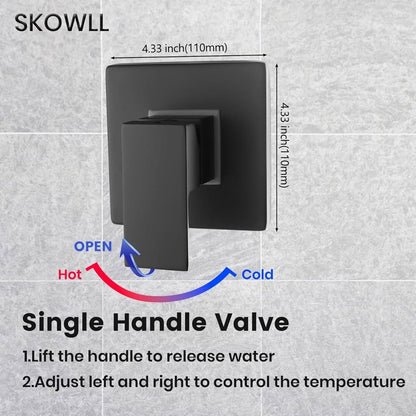 SKOWLL Bathroom Shower Valve Single Function Shower Mixer Valve, Wall-Black