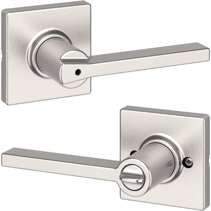 Kwikset Casey Interior Privacy Door Handle With Lock, Door Lever For Bathroom And Bedroom, Satin Nickel Reversible Keyless Turn Lock, With Microban Protection.