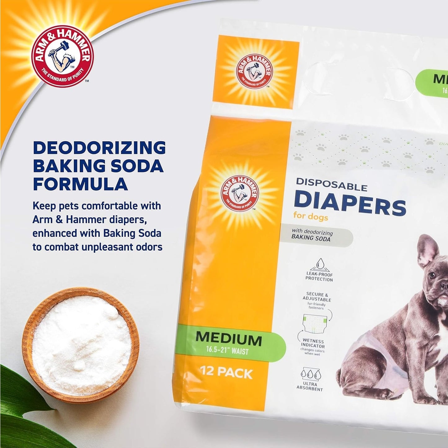 Arm & Hammer Disposable Female Dog Diapers, Medium, 12 Count, 6-Pack