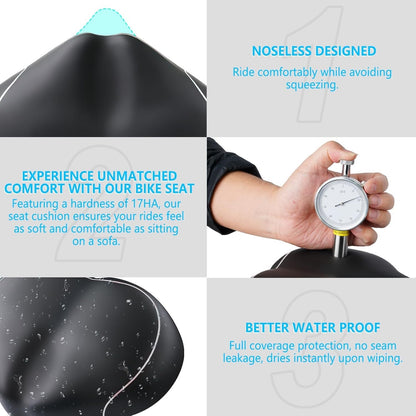 YLG Noseless Bike Seat For Men Women, Comfort Seat Cushion Compatible With Peloton, Electric Bike, Outdoor & Indoor Bikes, Wide Bicycle Saddle Replacement, Waterproof Bike Seat (Silver Noseless 10").