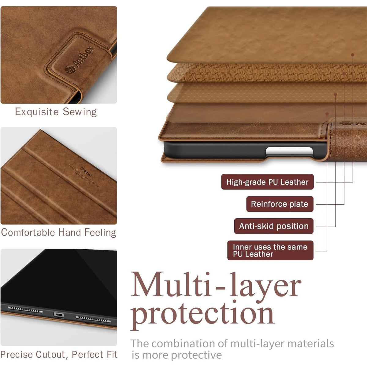 Antbox For IPad Pro 11 Inch Case M5 2025/M4 2024, Premium Vegan Leather, Support