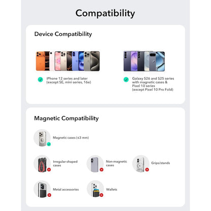 ESR For 15W MagSafe Car Mount Charger With CryoBoost, Phone Cooling MagSafe Car Charger, Air Vent/Dashboard Wireless Charging For IPhone 17/16/15/14/13/12, S25 Series, Pixel 10, Fast Charger