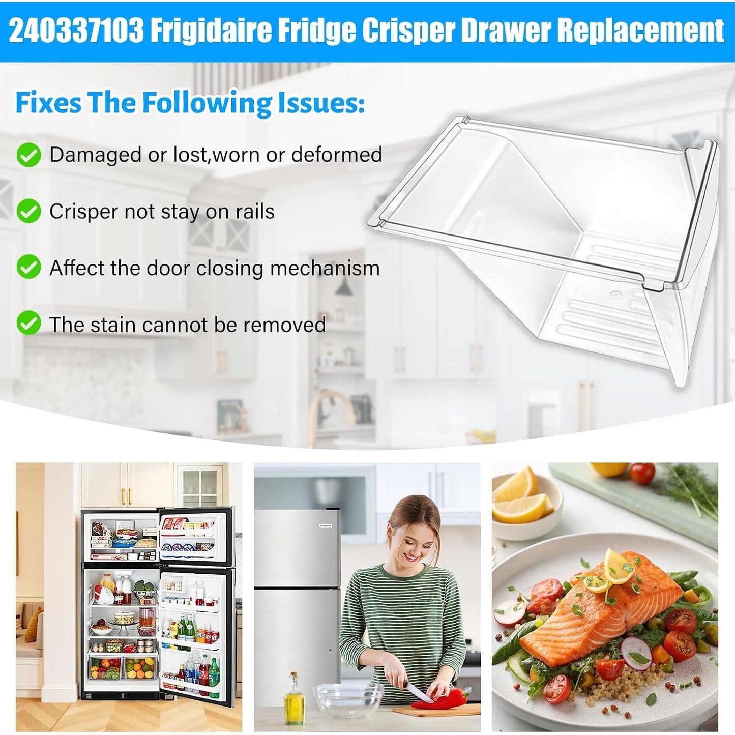 [2 PACK] Upgraded 240337103 Refrigerator Crisper Drawers Bins CompatibleFrigidai
