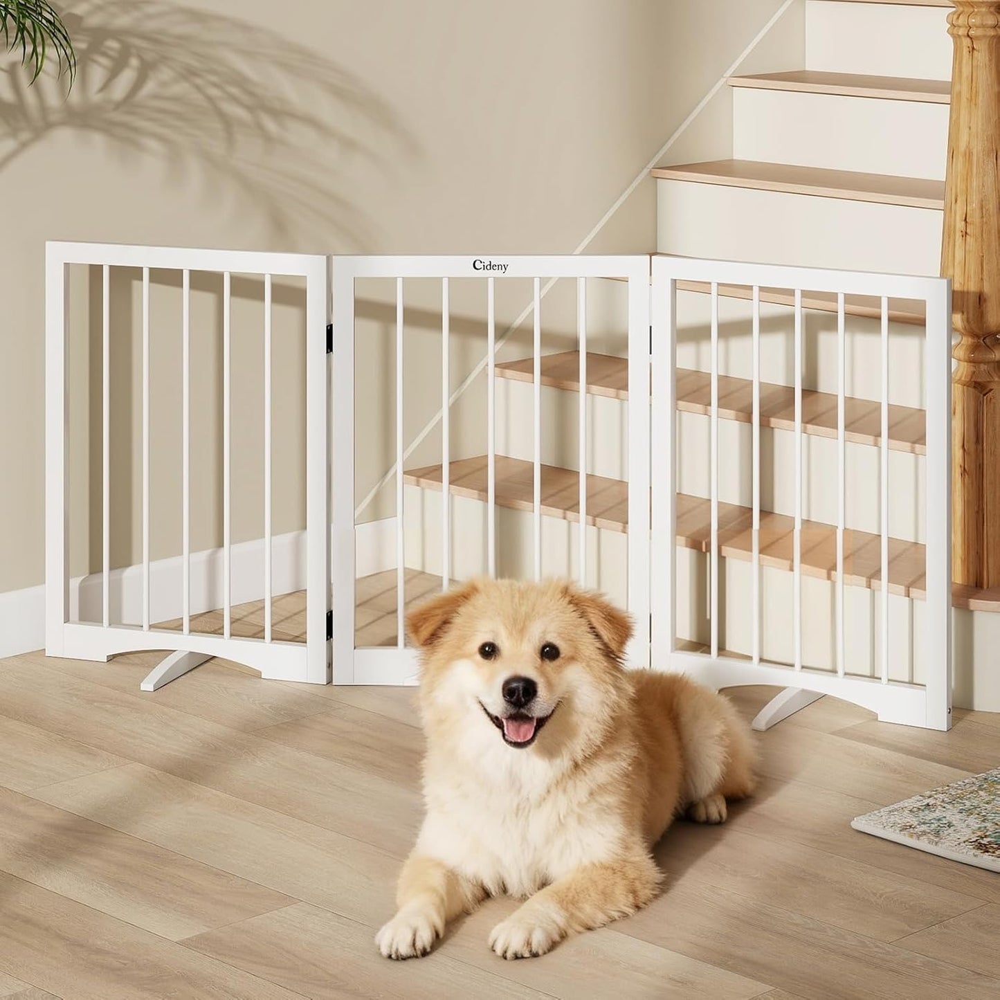 Cideny Free Standing Dog Gate Indoor,Foldable Dog Gate For Doorways Stairs-WHITE