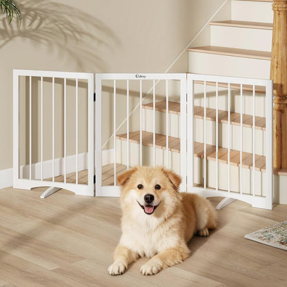 Cideny Free Standing Dog Gate Indoor,Foldable Dog Gate For Doorways Stairs-WHITE