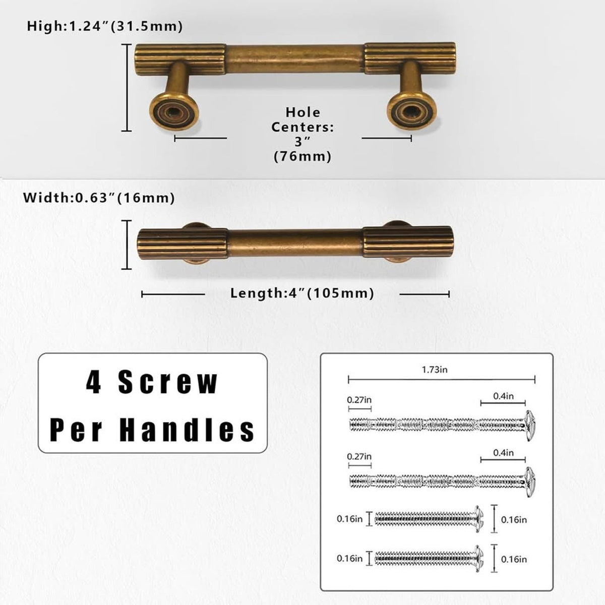 Asimerdeco 10 Pack Antique Brass Cabinet Pulls 3 Inch(76mm) Kitchen Cabinet Hand
