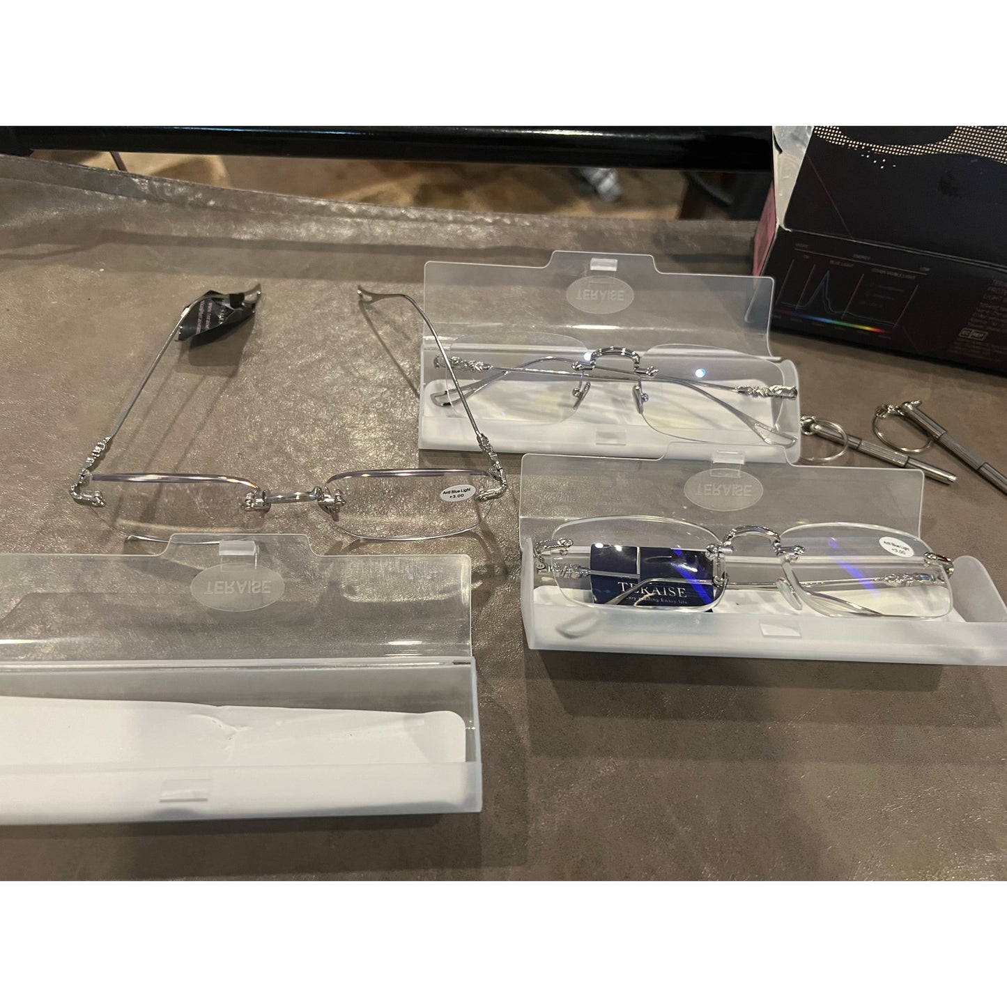TERAISE 3Packs Frameless Metal Reading Glasses For Men/Women Blue Light Blocking