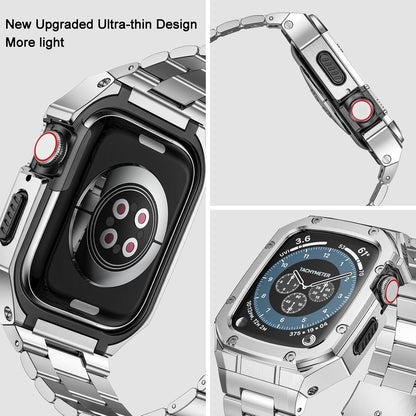 BAITEYOU Stainless Steel Watch Band With Case Compatible With Apple Watch-Silver
