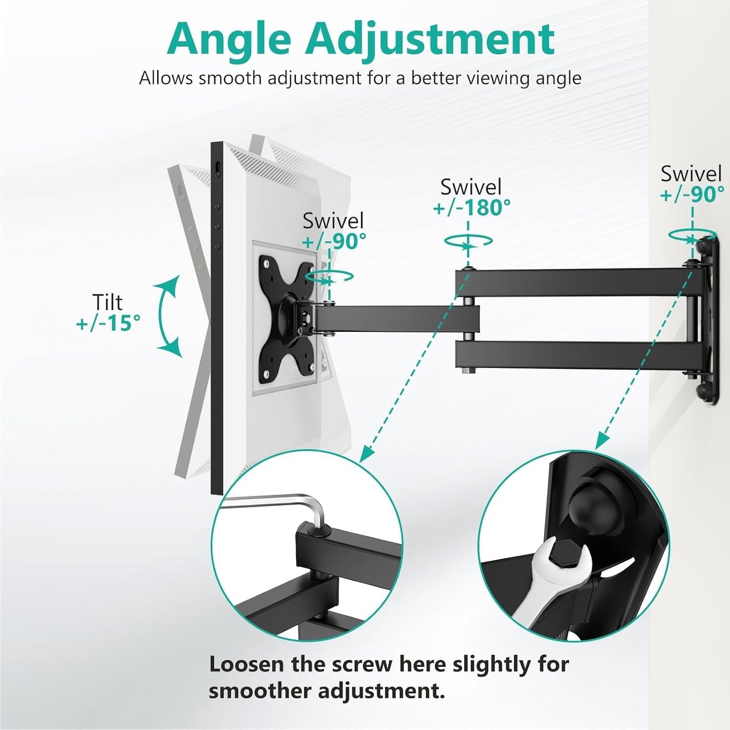 WALI Mount For Show 21, Show 15, Adjustable Wall Mounting Bracket With Heavy Duty 15” Extension Arm, Rotate Tilt Swivel For Show 21, Show 15, Holds Up To 33lbs, Black
