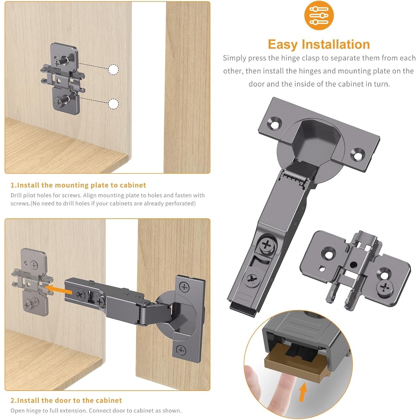 Chibery 7 Pack Frameless Half Overlay Soft Close Concealed Hinges,Black Titanium
