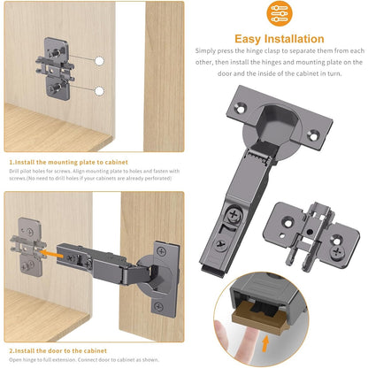 Chibery 7 Pack Frameless Half Overlay Soft Close Concealed Hinges,Black Titanium
