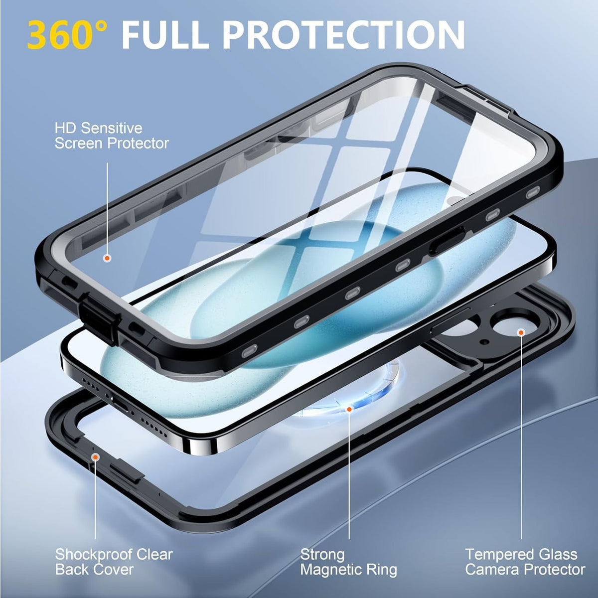 Red2Fire For IPhone 15 Pro Case Waterproof, [Built-In Screen Protector & Camera