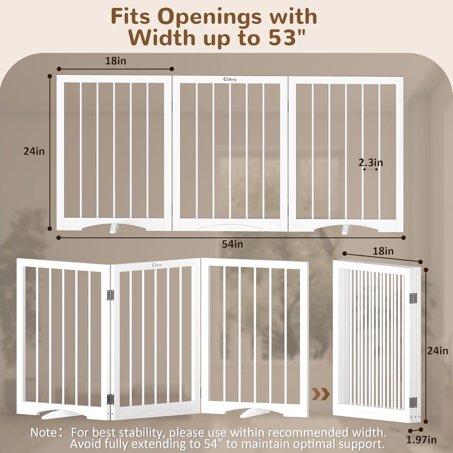 Cideny Free Standing Dog Gate Indoor,Foldable Dog Gate For Doorways Stairs-WHITE