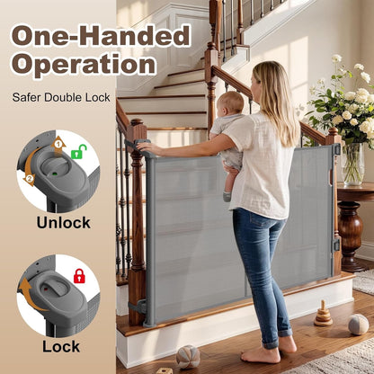 Upgraded Retractable Baby Gates For Stairs & Banister, Mesh Dog Gate (Gray)