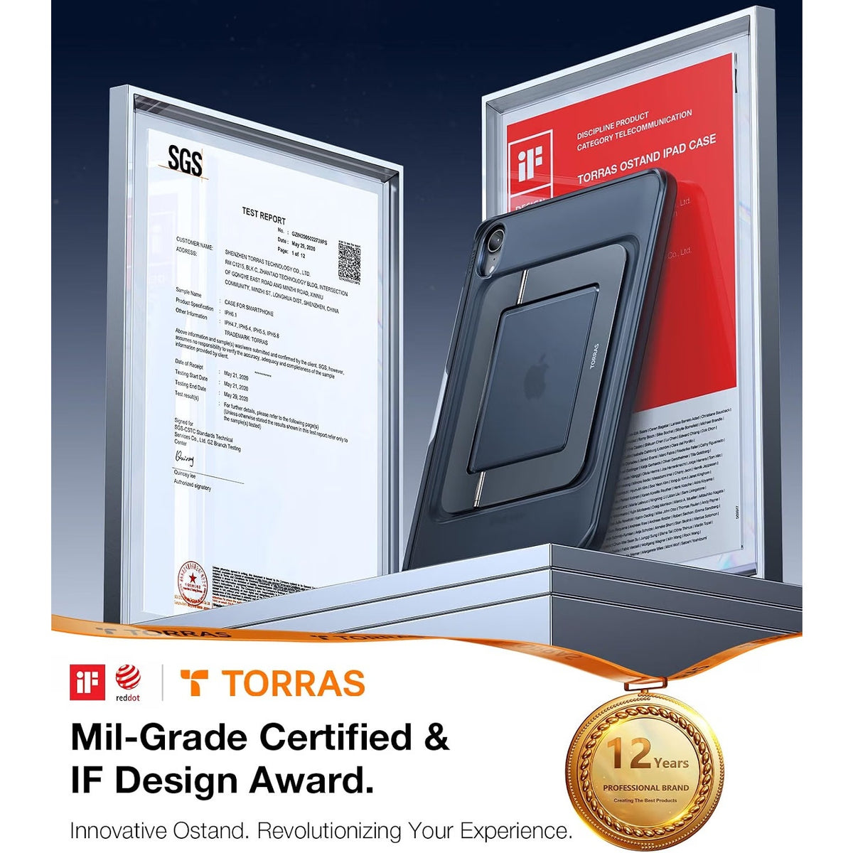 TORRAS Ostand K1 Guardian for iPad Air 11 inch Case w/Stand M4/M3/M2, Black