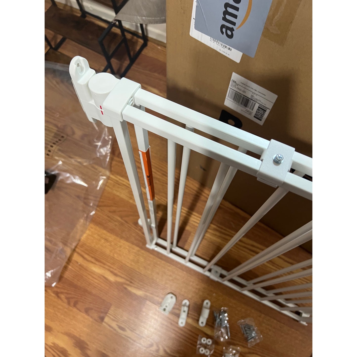 Babelio Baby Gate For Stairs, Kitchen & Doorways, 26-43" W 28" H No Bottom Bar| Easy Installation| One-Handed Operation| Auto-Close| Hardware Mount (Drill Needed) Safety Dog/Pet Gate Indoor (White)