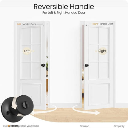 HOSOM Privacy Door Knob With Lock, Matte Black Door Knob Set Door Handles-Black