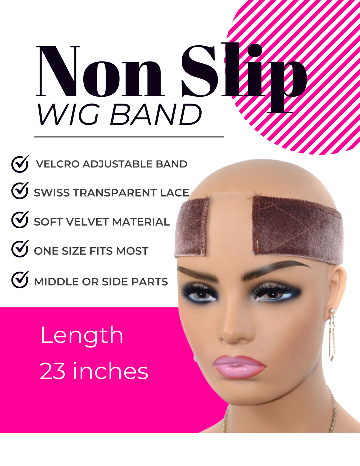 2 pcs Velvet Non Slip Wig Grip Band with Swiss Lace and Adjustable Velcro Strap The Boss Hair 14