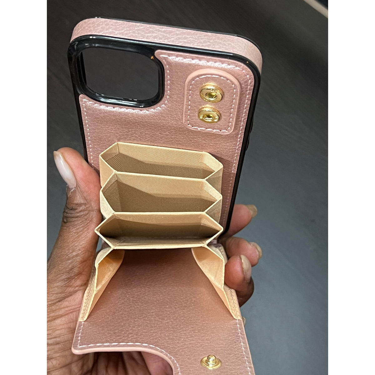 Folosu Compatible with iPhone 13 Case Wallet with Card Holder, 360°Rot Rose Gold