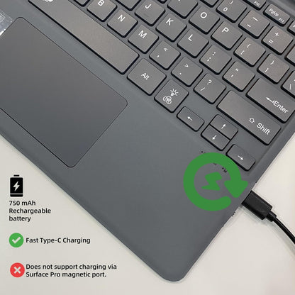 Keyboard for Microsoft Surface Pro Copilot+ (11th Edition) / Pro 11 / Pro 10/9 / 8 / X, 13 inch, Detachable Type Cover with Touchpad, Without Backlit & Pen Holder (Fossil)