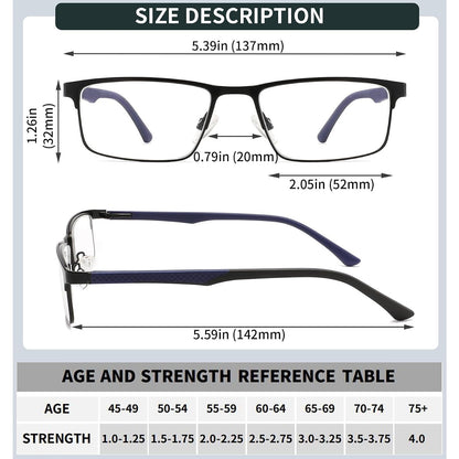 READITEASY 3 Pack Reading Glasses Men 1.0 Blue Light Blocking, Readers Men With Spring Hinge Reduce Eyestrain/UV/Dryness, Mens Reading Glasses 1.0+