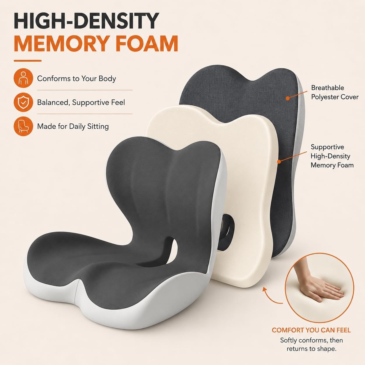 Ergonomic Memory Foam Seat Cushion for Tailbone Pain Relief,Black
