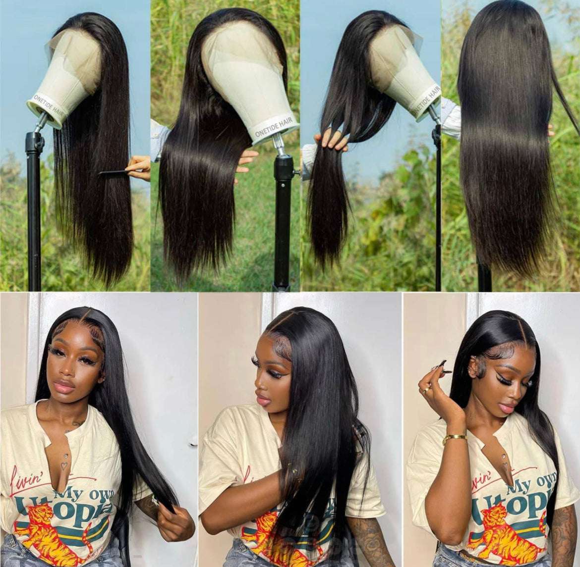24" Straight Human Hair 1B Hair 13x4 Full Frontal Lace Wig 150% Density-Straight The Boss Hair 200