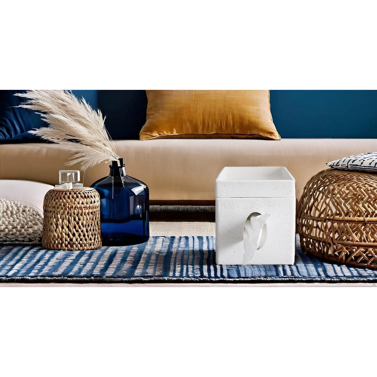 Hymmah Tray Tissue Box Cover Holder Unique Cube Design Tissue Dispenser-White