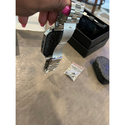 BAITEYOU Stainless Steel Watch Band With Case Compatible With Apple Watch-Silver