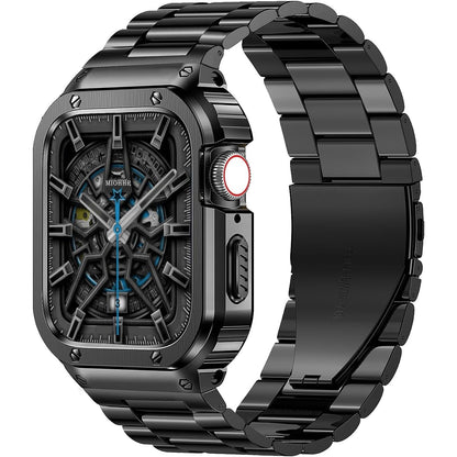 MioHHR Stainless Steel Band and Case Compatible with Apple Watch Band 45mm, Men