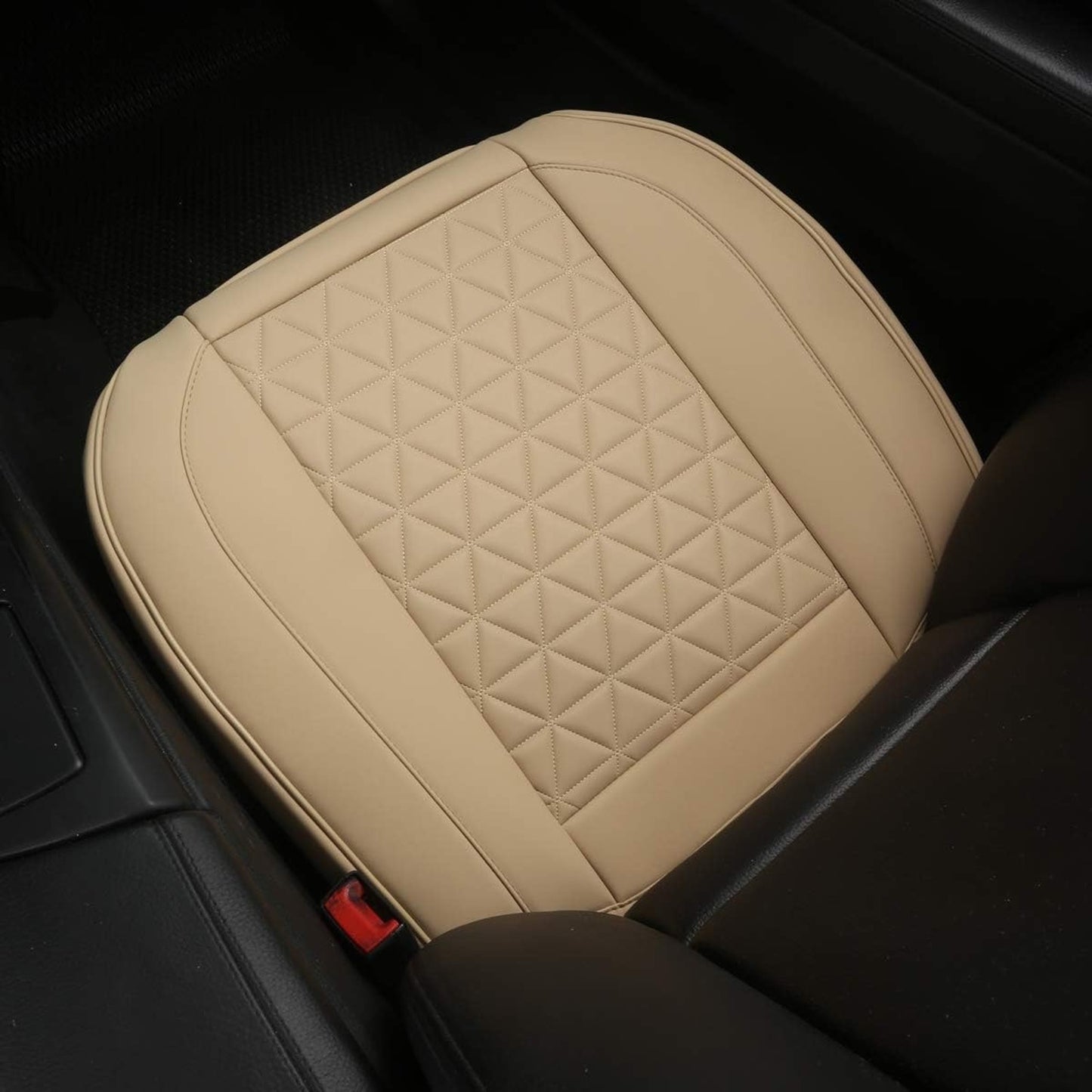 Black Panther Luxury Polyvinyl Car Seat Cover Front Bottom Seat Cushion Cover, Anti-Slip And Wrap Around The Bottom, Fits 95% Of Vehicles - 1 Piece,Beige