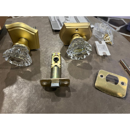 Premium Glass Door Knobs, Bathroom Bedroom Door Knobs with LocPrivacySatin Brass