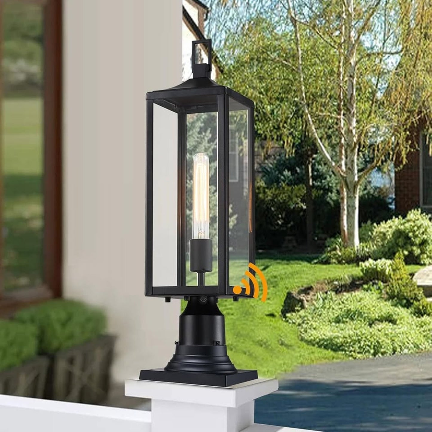 Faymart Lighting 21.3 Inch Outdoor Lamp Post Light Fixture Dusk To Dawn - Residential Sidewalk Lamp Post Sconce Dusk To Dawn Outside Pole Lantern For House Outdoor Column Light, E26 - Black
