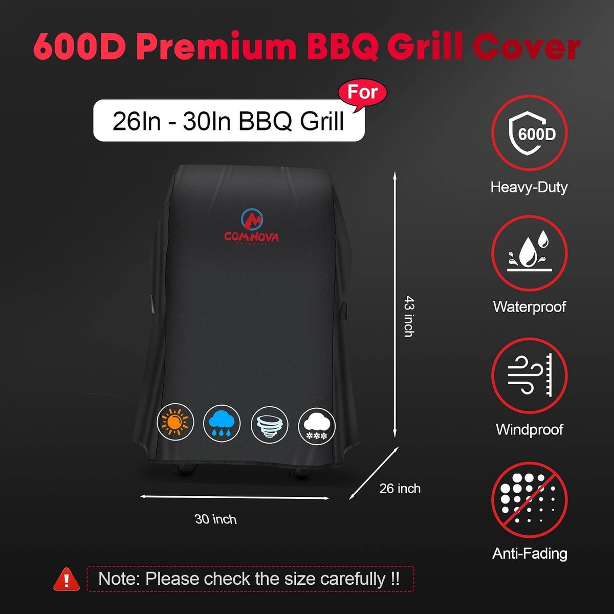 Comnova Grill Cover 30 Inch - 7105 BBQ Cover for Weber (NOT Fit Spirit II E-210)