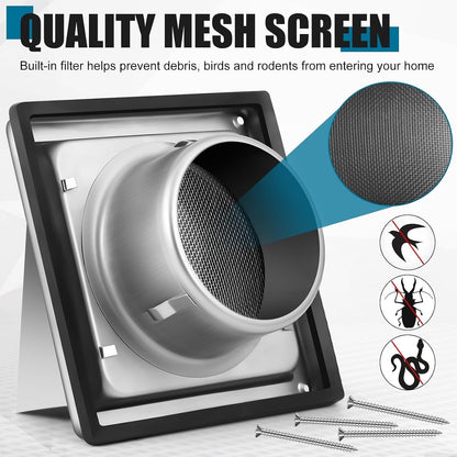 Gisafai 6 Inch Dryer Vent Cover Outdoor With Stainless Steel Screen Silver
