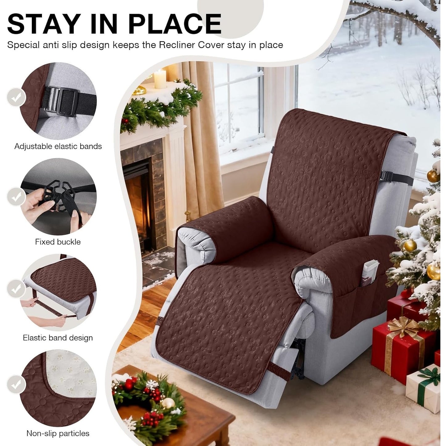 VANSOFY 100% Waterproof Recliner Chair Cover, Recliner Cover (Coffee, 25")