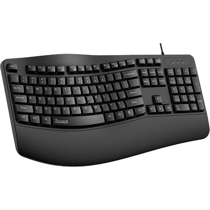 RECCAZR Ergonomic Keyboard, Wired Computer USB Keyboard with Wrist Rest,Black