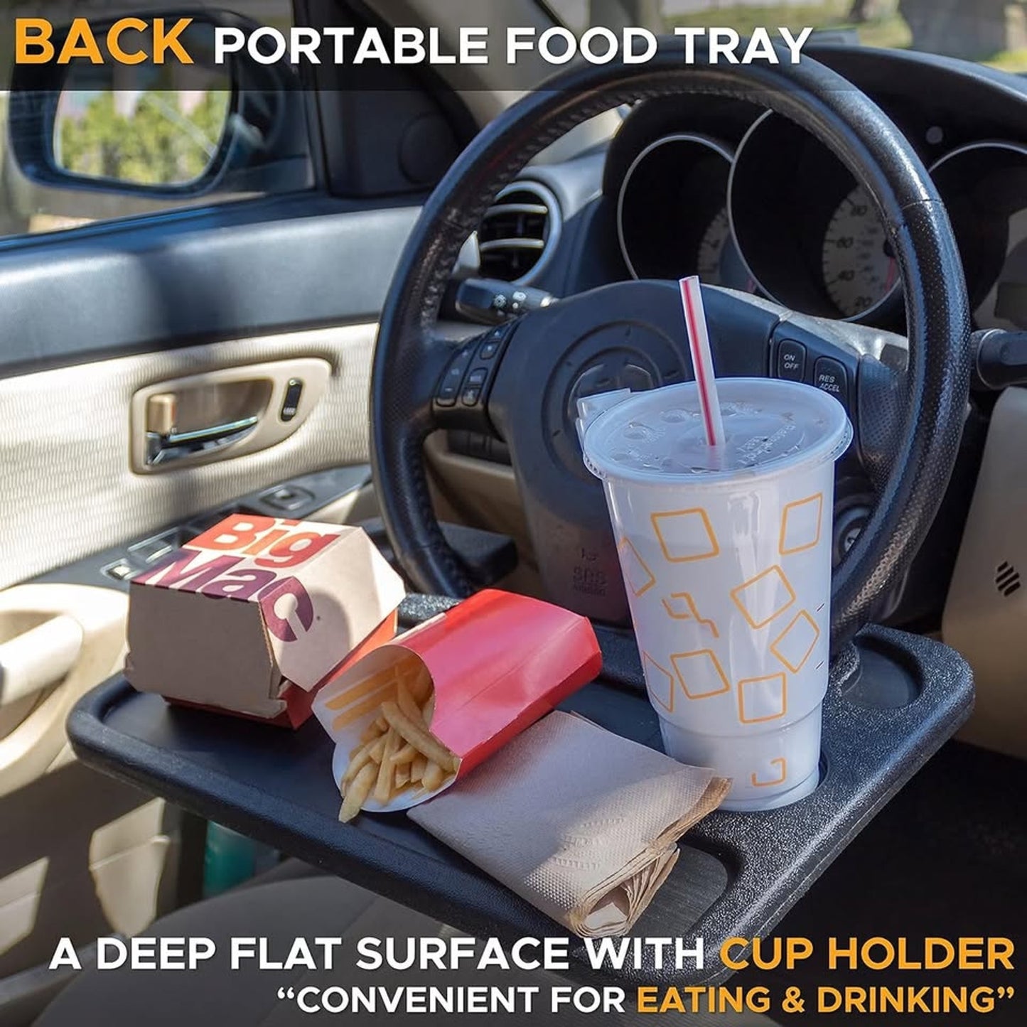 EcoNour 2 In 1 Car Steering Wheel Desk | Tray For Laptop Car Mount With PenBlack