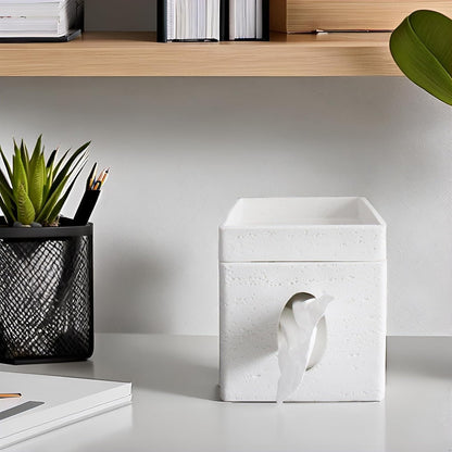 Hymmah Tray Tissue Box Cover Holder Unique Cube Design Tissue Dispenser-White