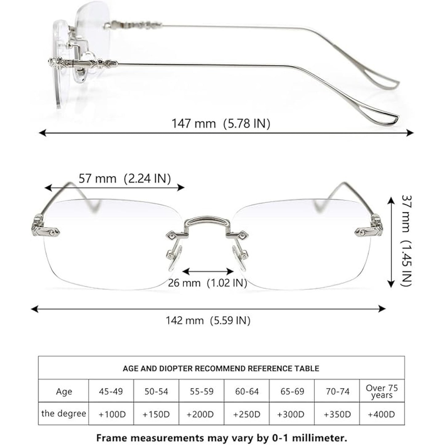 TERAISE 3Packs Frameless Metal Reading Glasses For Men/Women Blue Light Blocking