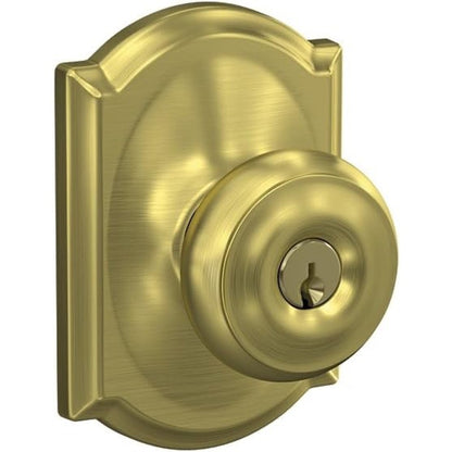SCHLAGE F51A GEO 608 CAM Georgian Knob With Camelot Trim Keyed Entry Lock, Satin