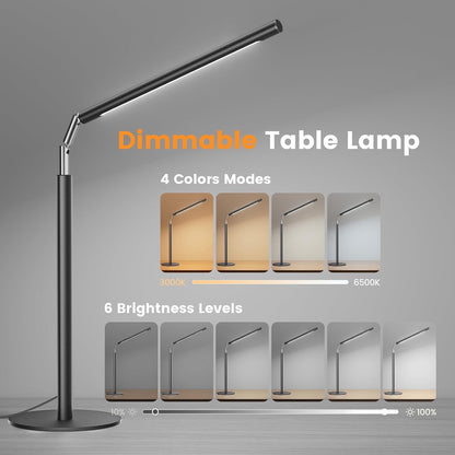 Metal LED Desk Lamp, 16" Dimmable Desk Light with Base, 15W 1200LM, Adapt, Black