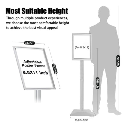 Golemas Sign Stand For Display, 11lbs Integrated Rod Heavy Duty Pedestal Floor Signage Stand Holder, For Outdoor Or Indoor Advertising (8.5 X 11, Silver)