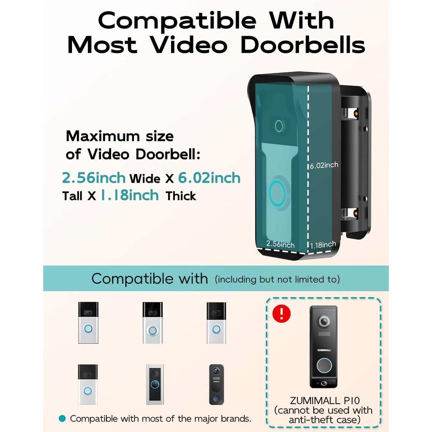 ZUMIMALL Adjustable Angle Video Doorbell Mount, Adjust 90 Degrees Wireless Camera Doorbell Bracket Holder For Home Apartment Office Room, Easy Installation, Suitable For Most Doorbells