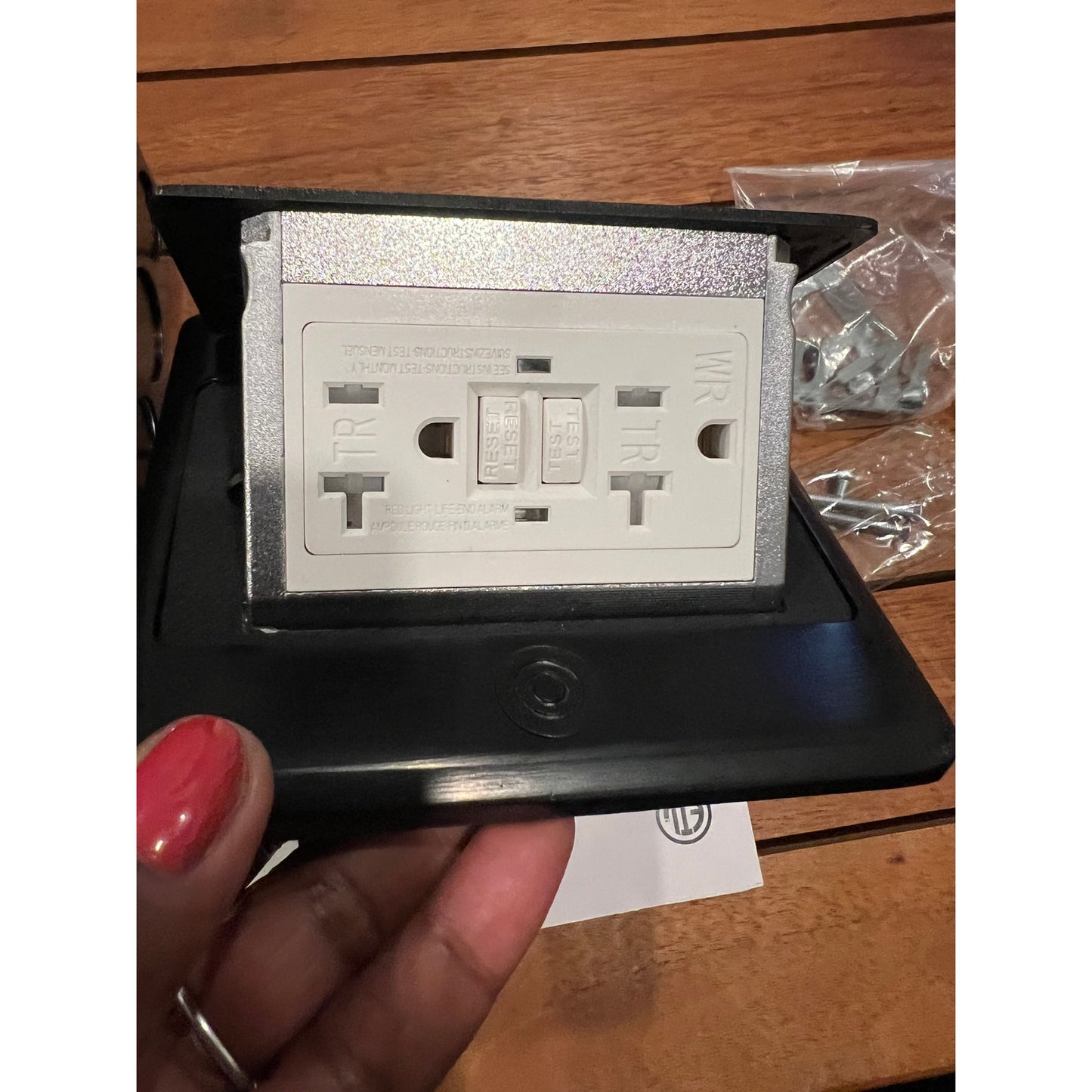 GFCI Pop Up Floor Electrical Outlet Cover Box Kit-Black